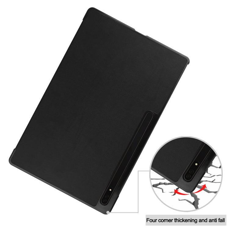 For Samsung Galaxy Tab S8 Ultra Three-folding Holder Custer Texture Leather Tablet Case(Black) by buy2fix