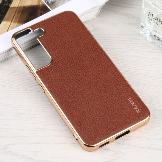 For Samsung Galaxy S22 5G SULADA Shockproof TPU + Handmade Leather Phone Case(Brown) by SULADA