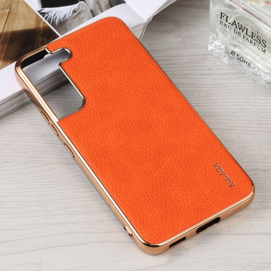 For Samsung Galaxy S22 5G SULADA Shockproof TPU + Handmade Leather Phone Case(Orange) by SULADA