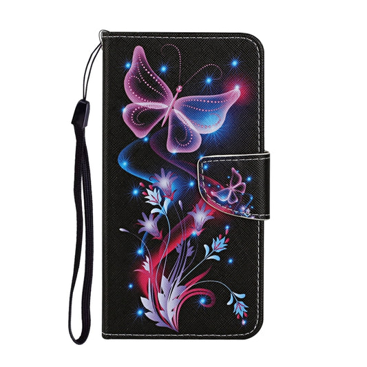 For Samsung Galaxy A13 4G Colored Drawing Pattern Flip Leather Case(Fluorescent Butterfly) - Galaxy Phone Cases by buy2fix | Online Shopping UK | buy2fix