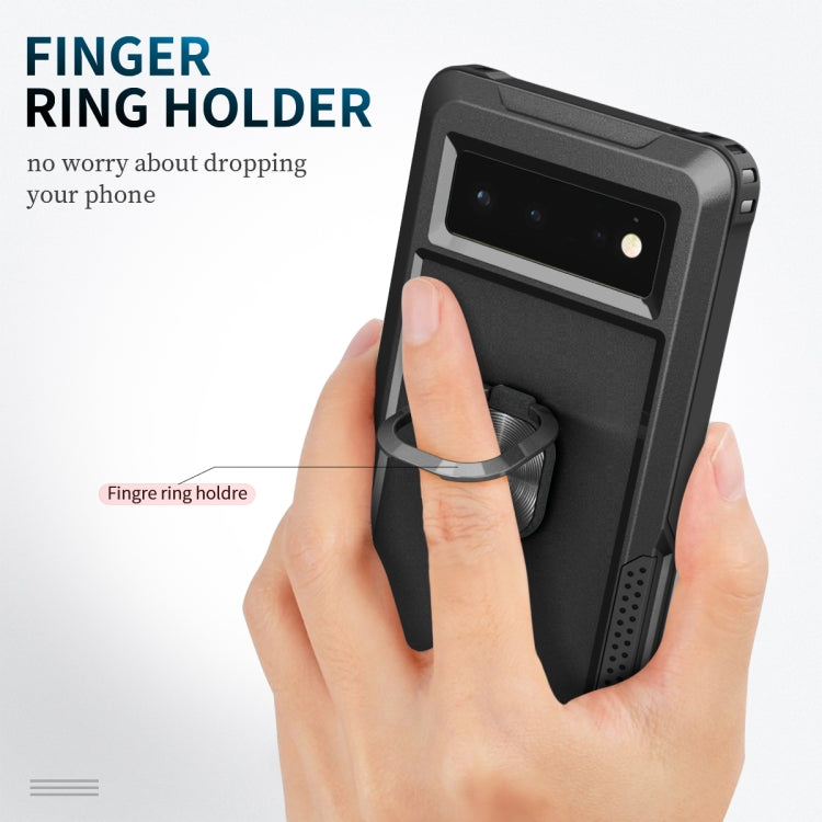 For Google Pixel 6 3 in 1 Ring Holder PC + TPU Phone Case(Black) by buy2fix