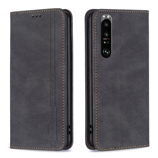 For Sony Xperia 1 III Magnetic RFID Blocking Anti-Theft Leather Phone Case(Black) by buy2fix