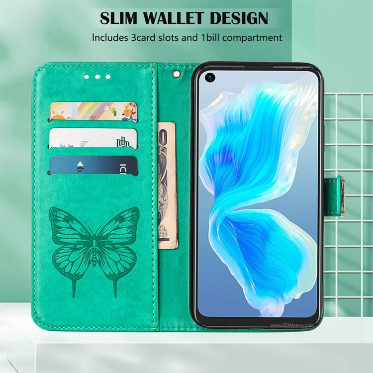 For OPPO Realme 9i Embossed Butterfly Leather Phone Case(Green) by buy2fix