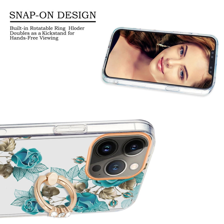 For iPhone 13 Pro Max Ring IMD Flowers TPU Phone Case (Blue Rose) - iPhone 13 Pro Max Cases by buy2fix | Online Shopping UK | buy2fix