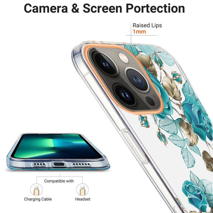 For iPhone 13 Pro Max Ring IMD Flowers TPU Phone Case (Blue Rose) - iPhone 13 Pro Max Cases by buy2fix | Online Shopping UK | buy2fix