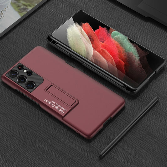 For Samsung Galaxy S21 Ultra 5G GKK Ultra-thin Shockproof Phone Case with Holder & Pen Slots & Stylus Pen(Silver) by GKK