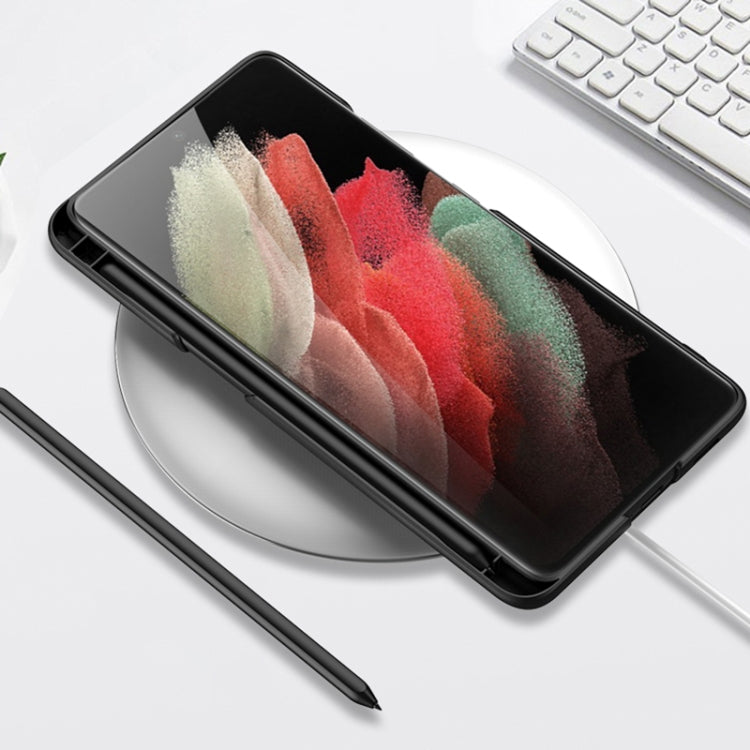 For Samsung Galaxy S21 Ultra 5G GKK Ultra-thin Shockproof Phone Case with Holder & Pen Slots & Stylus Pen(Black) - Galaxy S21 Ultra 5G Cases by GKK | Online Shopping UK | buy2fix