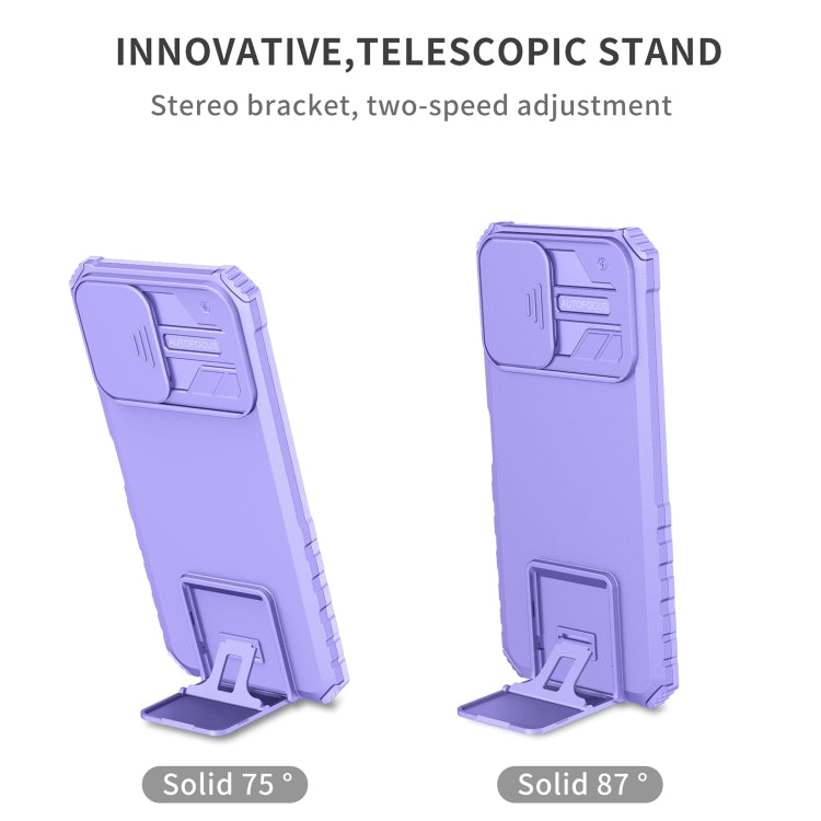 For vivo Y15s / Y15a Stereoscopic Holder Sliding Camshield Phone Case(Purple) - vivo Cases by buy2fix | Online Shopping UK | buy2fix