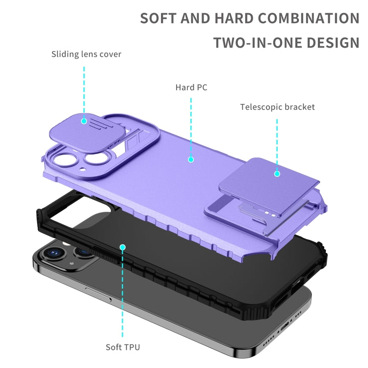 For vivo Y15s / Y15a Stereoscopic Holder Sliding Camshield Phone Case(Purple) - vivo Cases by buy2fix | Online Shopping UK | buy2fix