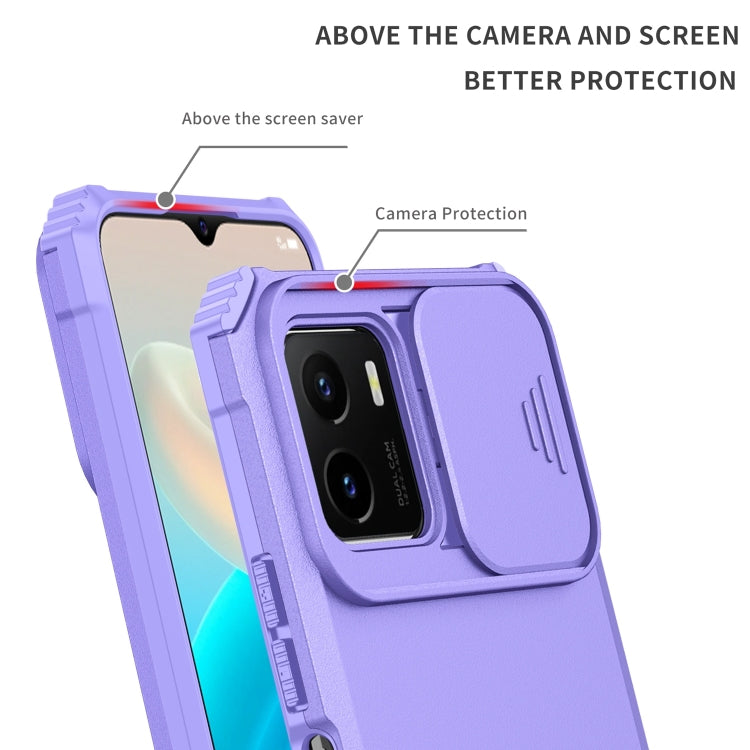 For vivo Y15s / Y15a Stereoscopic Holder Sliding Camshield Phone Case(Purple) - vivo Cases by buy2fix | Online Shopping UK | buy2fix