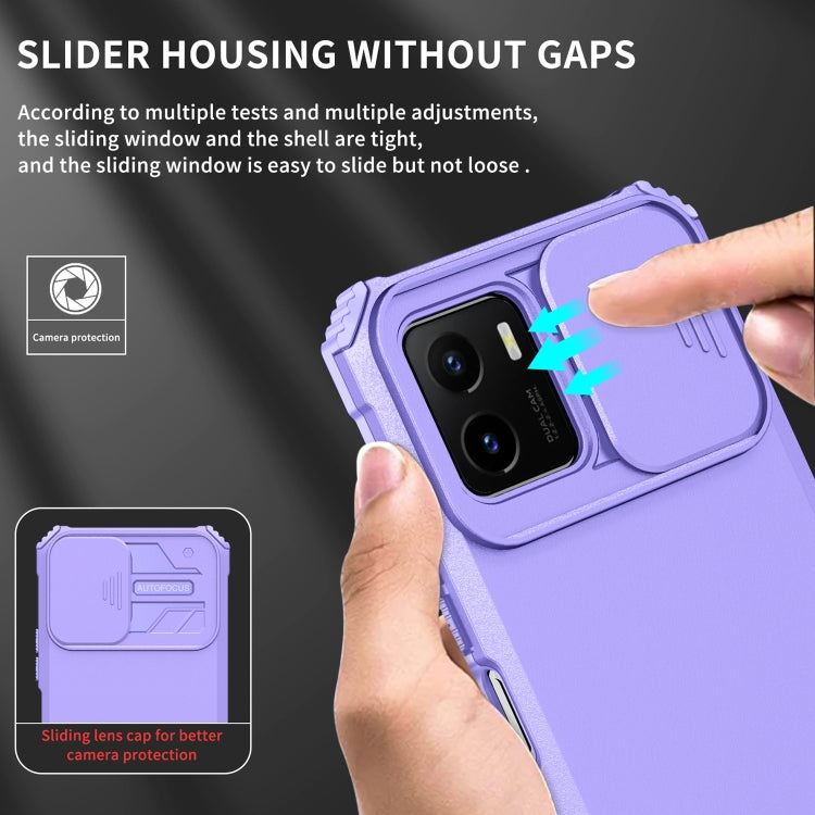 For vivo Y15s / Y15a Stereoscopic Holder Sliding Camshield Phone Case(Purple) - vivo Cases by buy2fix | Online Shopping UK | buy2fix
