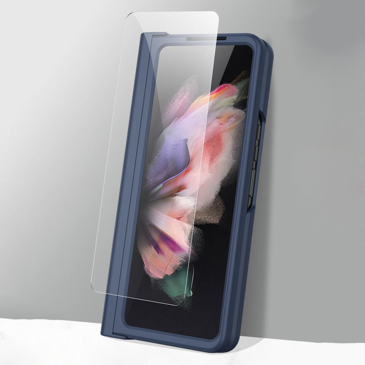 For Samsung Galaxy Z Fold3 5G Pen Slot Oil-sprayed PC+Tempered Film Phone Case(Blue) - Galaxy Phone Cases by buy2fix | Online Shopping UK | buy2fix