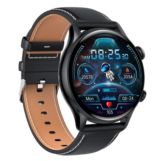 HK8Pro 1.36 inch AMOLED Screen Leather Strap Smart Watch, Support NFC Function / Blood Oxygen Monitoring(Black) by buy2fix
