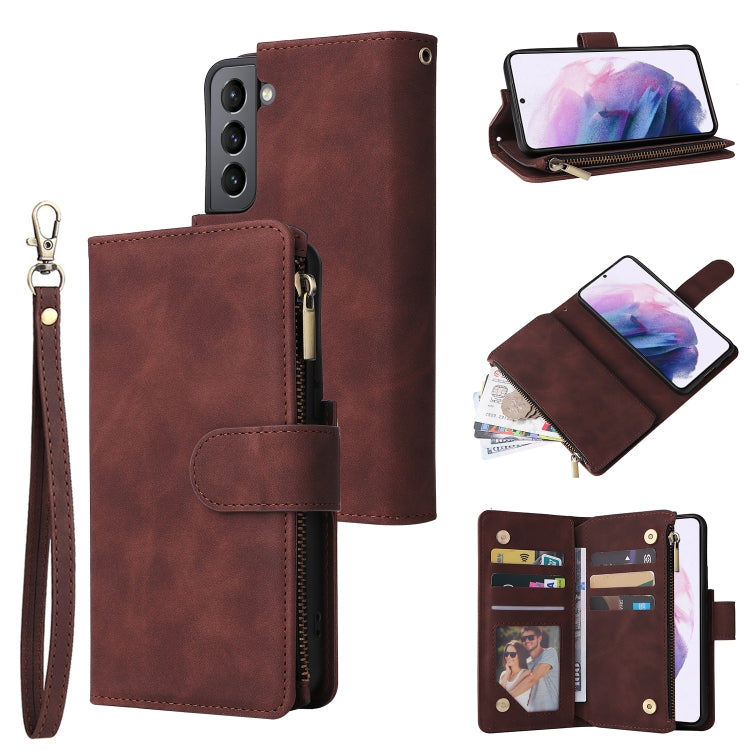For Samsung Galaxy S22+ 5G Multifunctional Frosted Zipper Wallet Leather Phone Case(Coffee) - Galaxy S22+ 5G Cases by buy2fix | Online Shopping UK | buy2fix