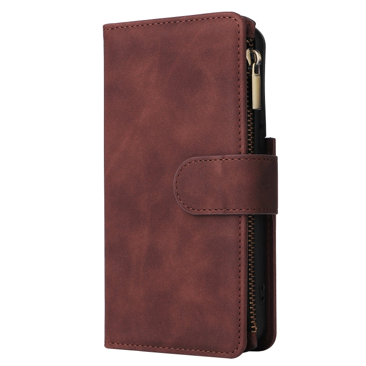 For Samsung Galaxy S22+ 5G Multifunctional Frosted Zipper Wallet Leather Phone Case(Coffee) - Galaxy S22+ 5G Cases by buy2fix | Online Shopping UK | buy2fix