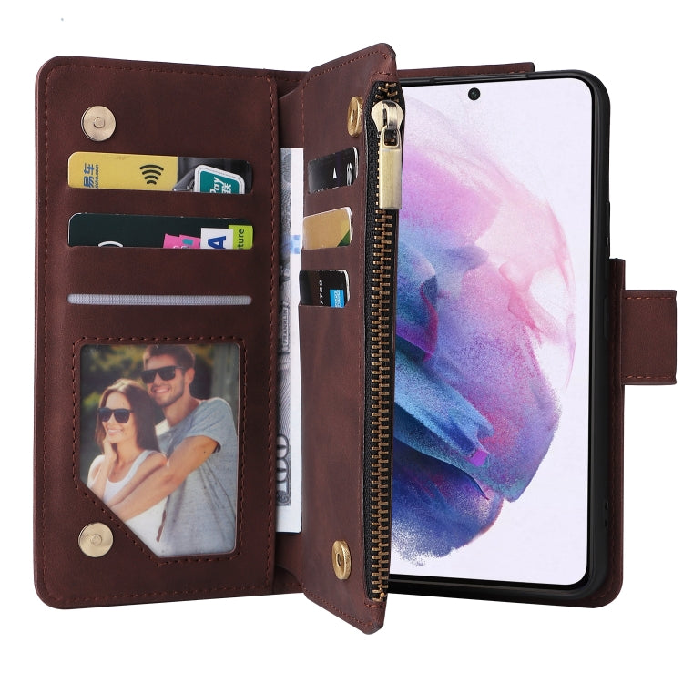 For Samsung Galaxy S22+ 5G Multifunctional Frosted Zipper Wallet Leather Phone Case(Coffee) - Galaxy S22+ 5G Cases by buy2fix | Online Shopping UK | buy2fix
