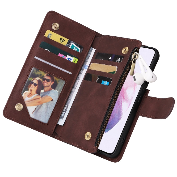 For Samsung Galaxy S22+ 5G Multifunctional Frosted Zipper Wallet Leather Phone Case(Coffee) - Galaxy S22+ 5G Cases by buy2fix | Online Shopping UK | buy2fix