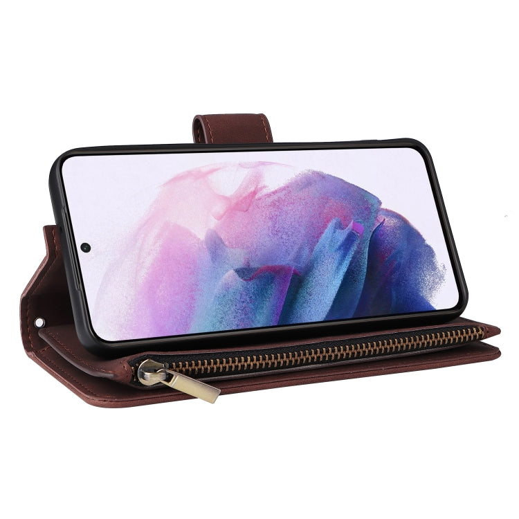 For Samsung Galaxy S22+ 5G Multifunctional Frosted Zipper Wallet Leather Phone Case(Coffee) - Galaxy S22+ 5G Cases by buy2fix | Online Shopping UK | buy2fix