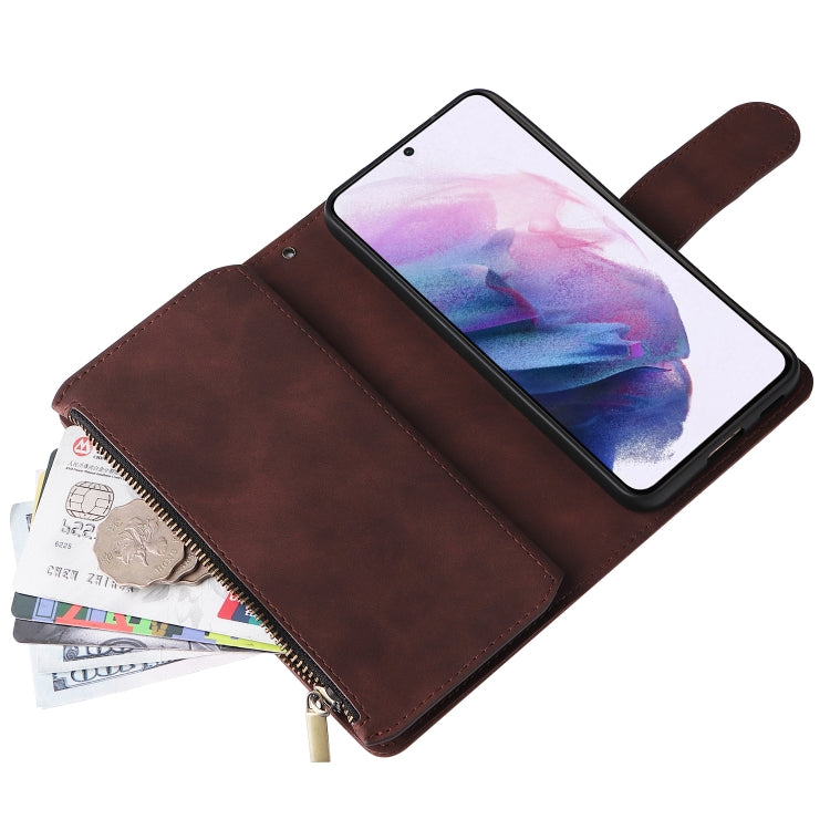 For Samsung Galaxy S22+ 5G Multifunctional Frosted Zipper Wallet Leather Phone Case(Coffee) - Galaxy S22+ 5G Cases by buy2fix | Online Shopping UK | buy2fix