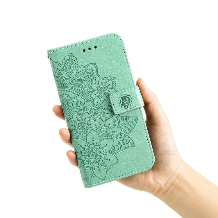 For Tecno Camon 18/18P 7-petal Flowers Embossed Flip Leather Phone Case(Green) by buy2fix