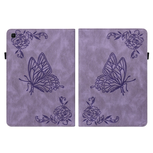 For Samsung Tab S6 Lite SM-P610/SM-P615 Butterfly Flower Embossed Leather Tablet Case(Purple) by buy2fix