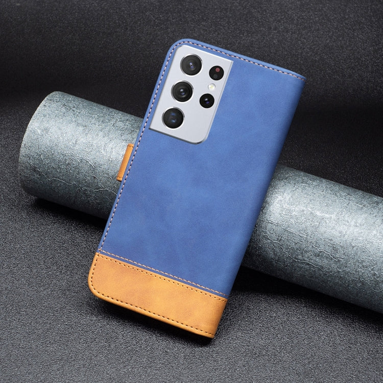 For Samsung Galaxy S21 Ultra 5G BF11 Color Matching Skin Feel Leather Phone Case(Blue) - Galaxy S21 Ultra 5G Cases by buy2fix | Online Shopping UK | buy2fix
