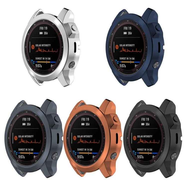 For Garmin Fenix 7X TPU Half-pack Hollowed Electroplating Watch Case(Black Grey) - Watch Cases by buy2fix | Online Shopping UK | buy2fix