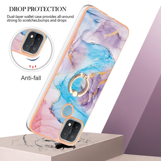 For OPPO A15 / A15s Electroplating IMD TPU Phone Case with Ring(Blue Marble) by buy2fix