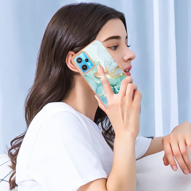 For OPPO Realme 9 Pro+ 5G Electroplating Marble Pattern TPU Phone Case with Ring(Green 003) by buy2fix