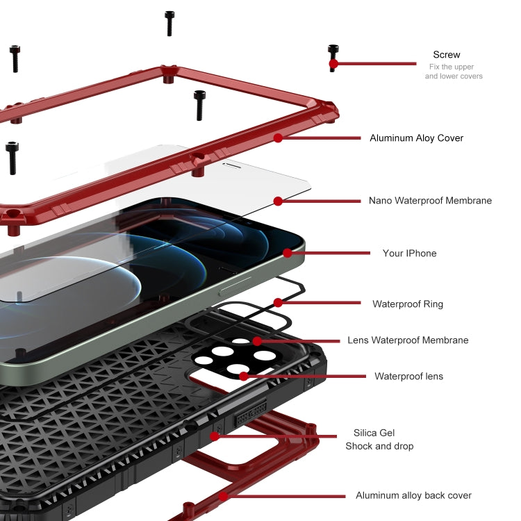 For iPhone 12 Pro Max Metal + Silicone Phone Case with Screen Protector(Red) - iPhone 12 Pro Max Cases by buy2fix | Online Shopping UK | buy2fix