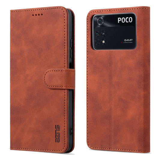 For Xiaomi Poco M4 Pro 4G AZNS Skin Feel Calf Texture Flip Leather Phone Case(Brown) by AZNS
