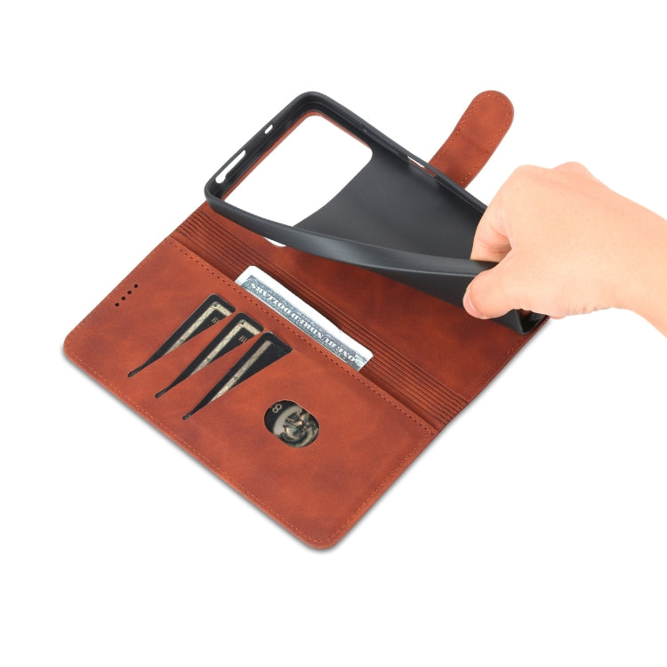 For Xiaomi Poco M4 Pro 4G AZNS Skin Feel Calf Texture Flip Leather Phone Case(Brown) by AZNS
