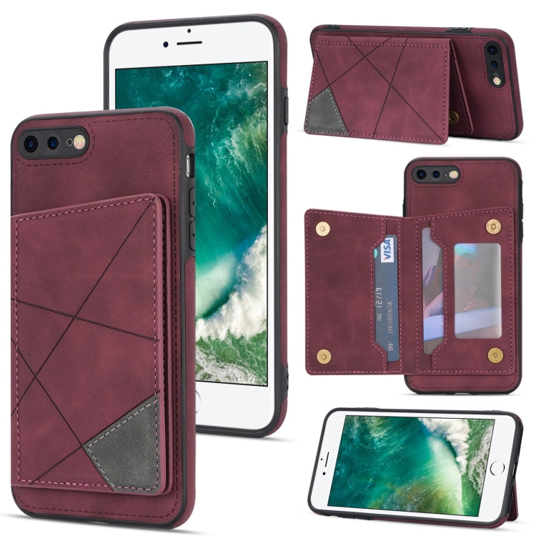 Line Card Holder Phone Case For iPhone 8 Plus / 7 Plus(Wine Red) - More iPhone Cases by buy2fix | Online Shopping UK | buy2fix