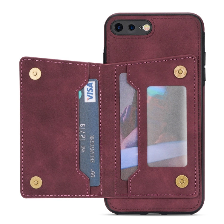 Line Card Holder Phone Case For iPhone 8 Plus / 7 Plus(Wine Red) - More iPhone Cases by buy2fix | Online Shopping UK | buy2fix