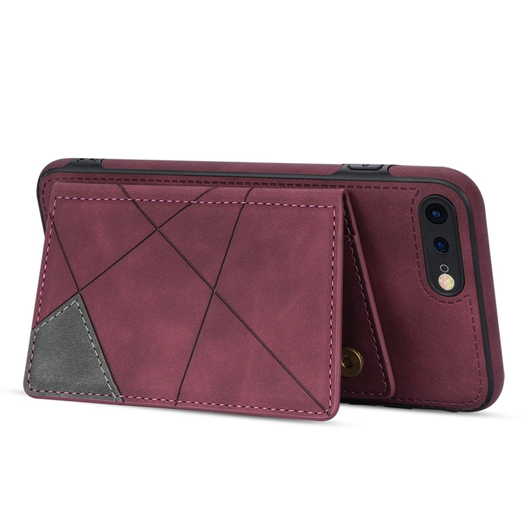 Line Card Holder Phone Case For iPhone 8 Plus / 7 Plus(Wine Red) - More iPhone Cases by buy2fix | Online Shopping UK | buy2fix