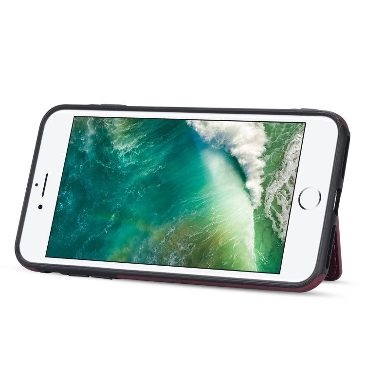 Line Card Holder Phone Case For iPhone 8 Plus / 7 Plus(Wine Red) - More iPhone Cases by buy2fix | Online Shopping UK | buy2fix
