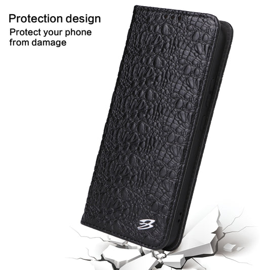 For Samsung Galaxy S22 5G Fierre Shann Crocodile Texture Magnetic Genuine Leather Phone Case(Black) by FIERRE SHANN