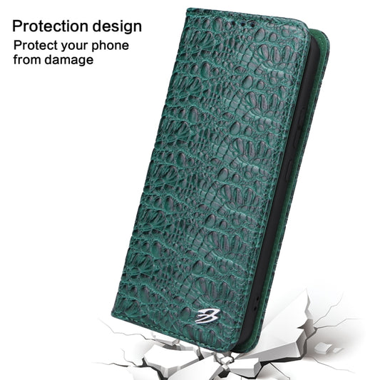 For Samsung Galaxy S22 5G Fierre Shann Crocodile Texture Magnetic Genuine Leather Phone Case(Green) by FIERRE SHANN