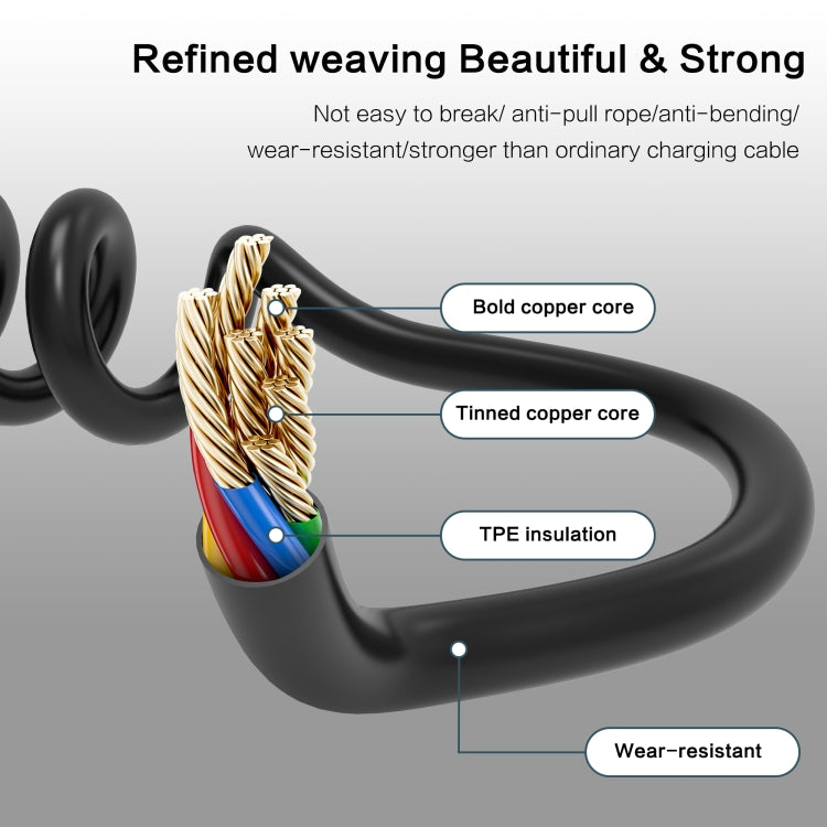 3A Type-C / USB-C Spring Charging Data Cable(Black) - by buy2fix | Online Shopping UK | buy2fix