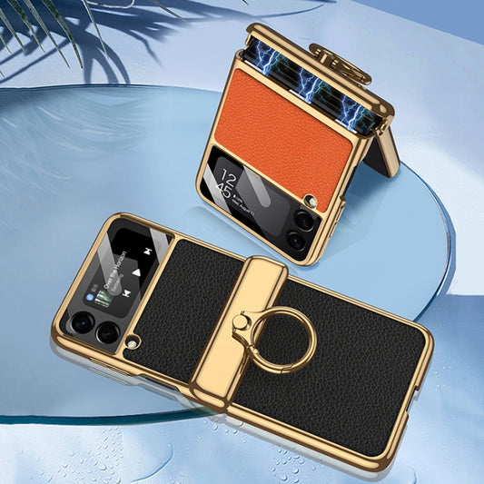 For Samsung Galaxy Z Flip3 5G GKK Integrated Plating + Leather Flip Phone Case(Burning Orange) by GKK