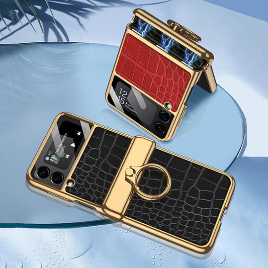 For Samsung Galaxy Z Flip3 5G GKK Integrated Plating + Leather Flip Phone Case(Crocodile Purple) by GKK