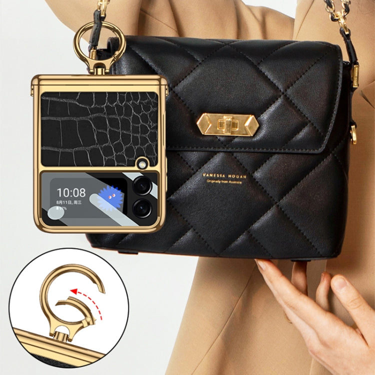 For Samsung Galaxy Z Flip3 5G GKK Integrated Plating + Leather Flip Phone Case(Python Texture) by GKK