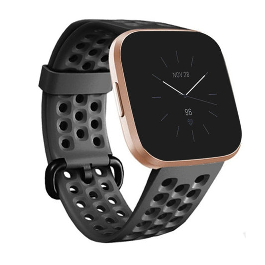 For FITBIT Versa 2 Breathable Silicone Watch Band, Size: Large(Black) by buy2fix