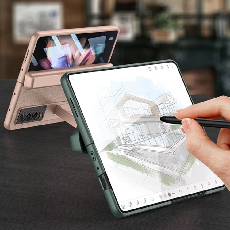 For Samsung Galaxy Z Fold3 5G GKK Magnetic Hinge Plain Leather Phone Flip Case with Pen Box(Dark Night Green) by GKK