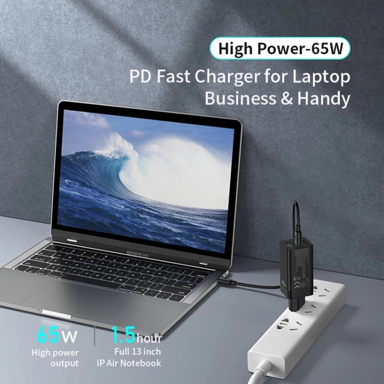 awei PD9 65W Dual Type-C / USB-C + USB GaN Fast Charging Travel Charger, EU Plug(Black) - USB Charger by awei | Online Shopping UK | buy2fix