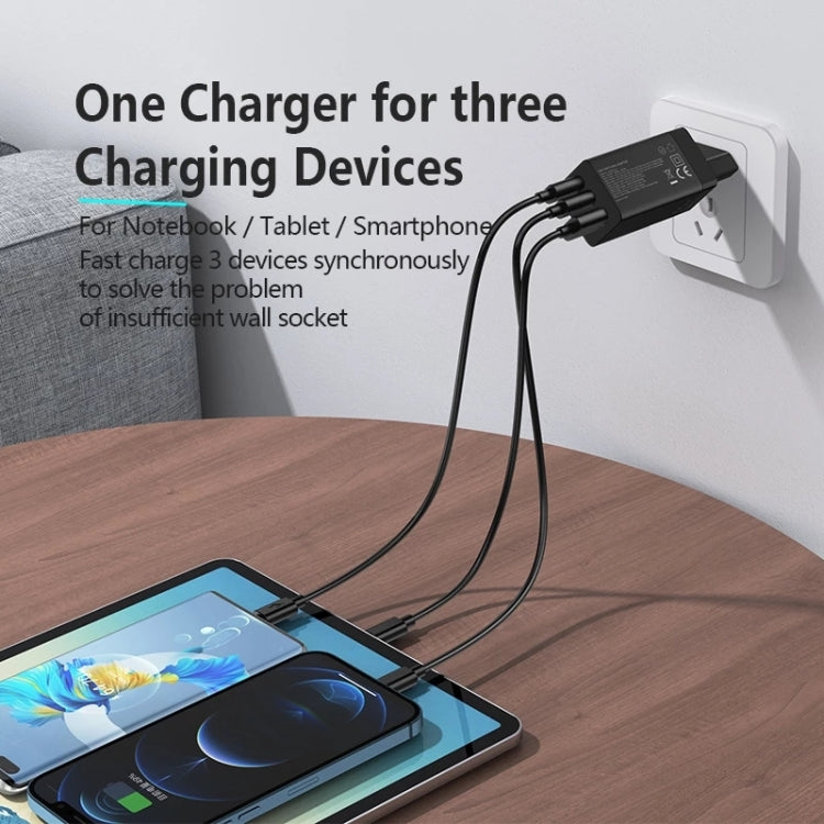 awei PD9 65W Dual Type-C / USB-C + USB GaN Fast Charging Travel Charger, EU Plug(Black) - USB Charger by awei | Online Shopping UK | buy2fix