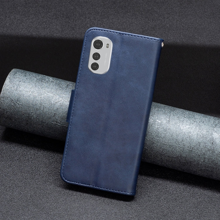 For Motorola Moto E32 4G / Moto E32s Lambskin Texture Pure Color Leather Phone Case(Blue) by buy2fix
