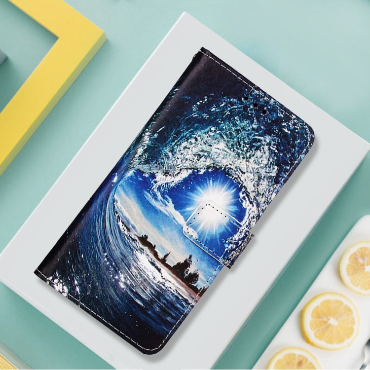 For Motorola Moto G22 Colored Drawing Plain Weave Leather Phone Case(Waves And Sun) by buy2fix