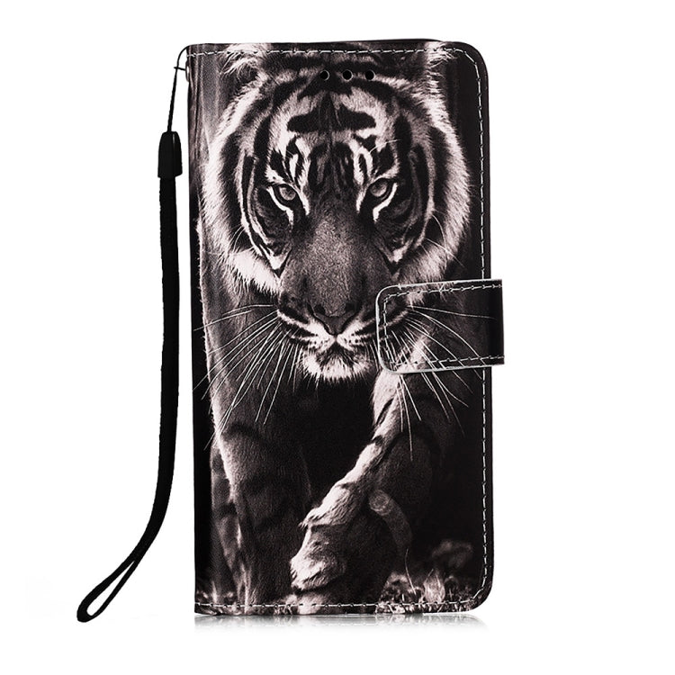 For Motorola Moto G22 Colored Drawing Plain Weave Leather Phone Case(Black White Tiger) - Motorola Cases by buy2fix | Online Shopping UK | buy2fix