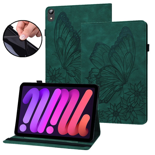 For iPad mini 2024 / mini 6 Big Butterfly Embossed Smart Leather Tablet Case(Green) - iPad mini 6 Cases by buy2fix | Online Shopping UK | buy2fix